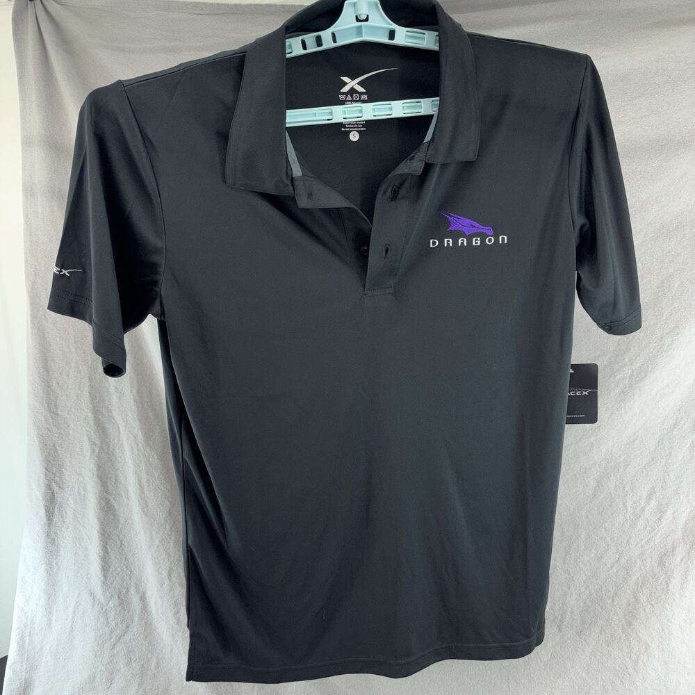 SpaceX Dragon Rocket Logo Black Polo Shirt Men's Small